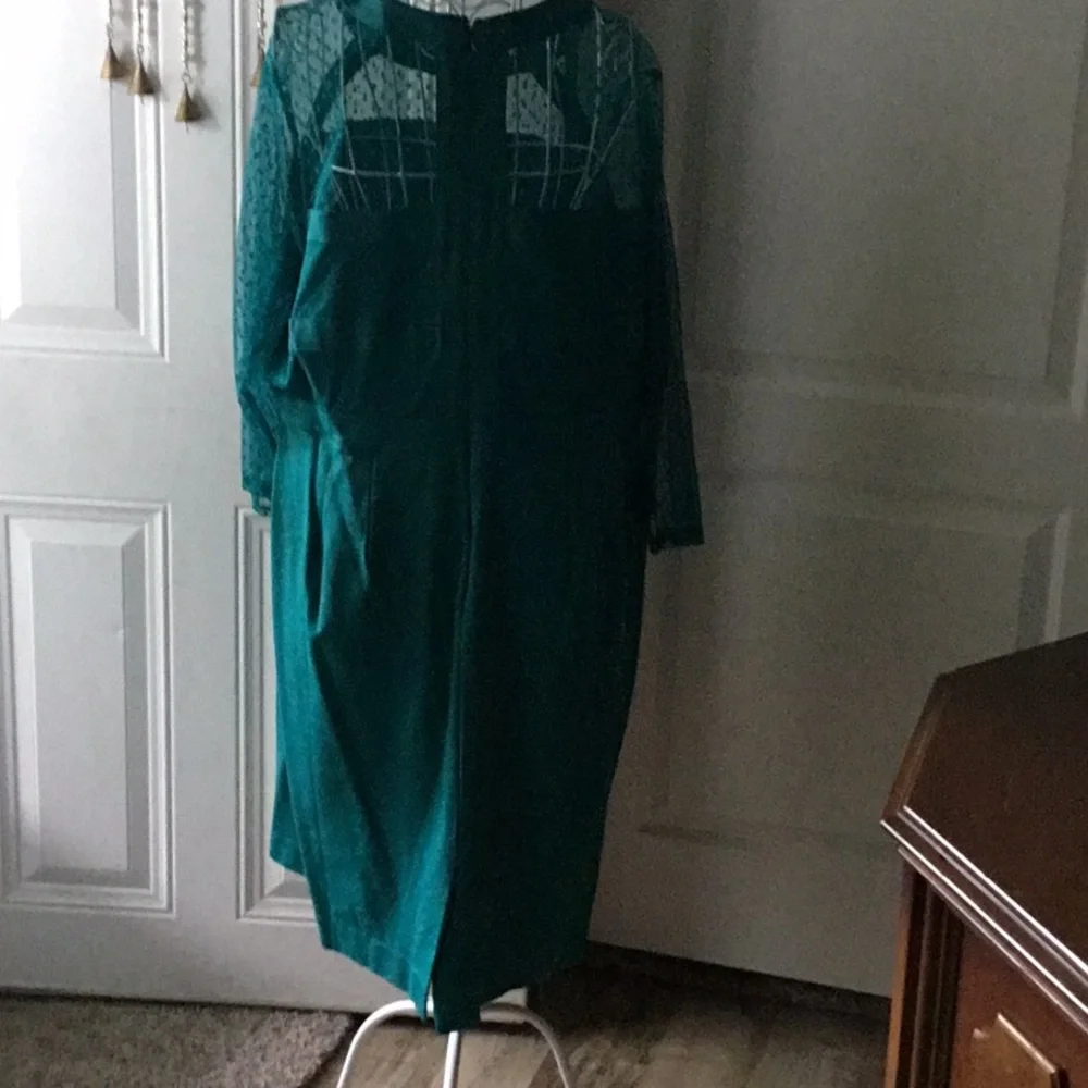 Lane Bryant Green Sheath Long Sleeve Cocktail Dress - Picture 3 of 4